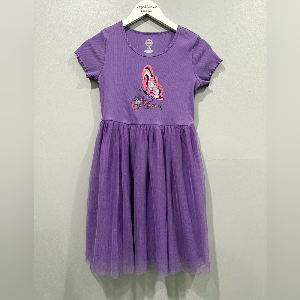 Wonder Nation Girls Purple Butterfly Tulle Dress Size L (10- 12)